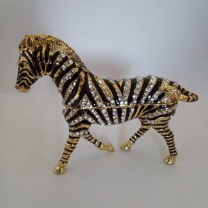 Waltz & F Rhinestone Zebra Enamel Trinket Box